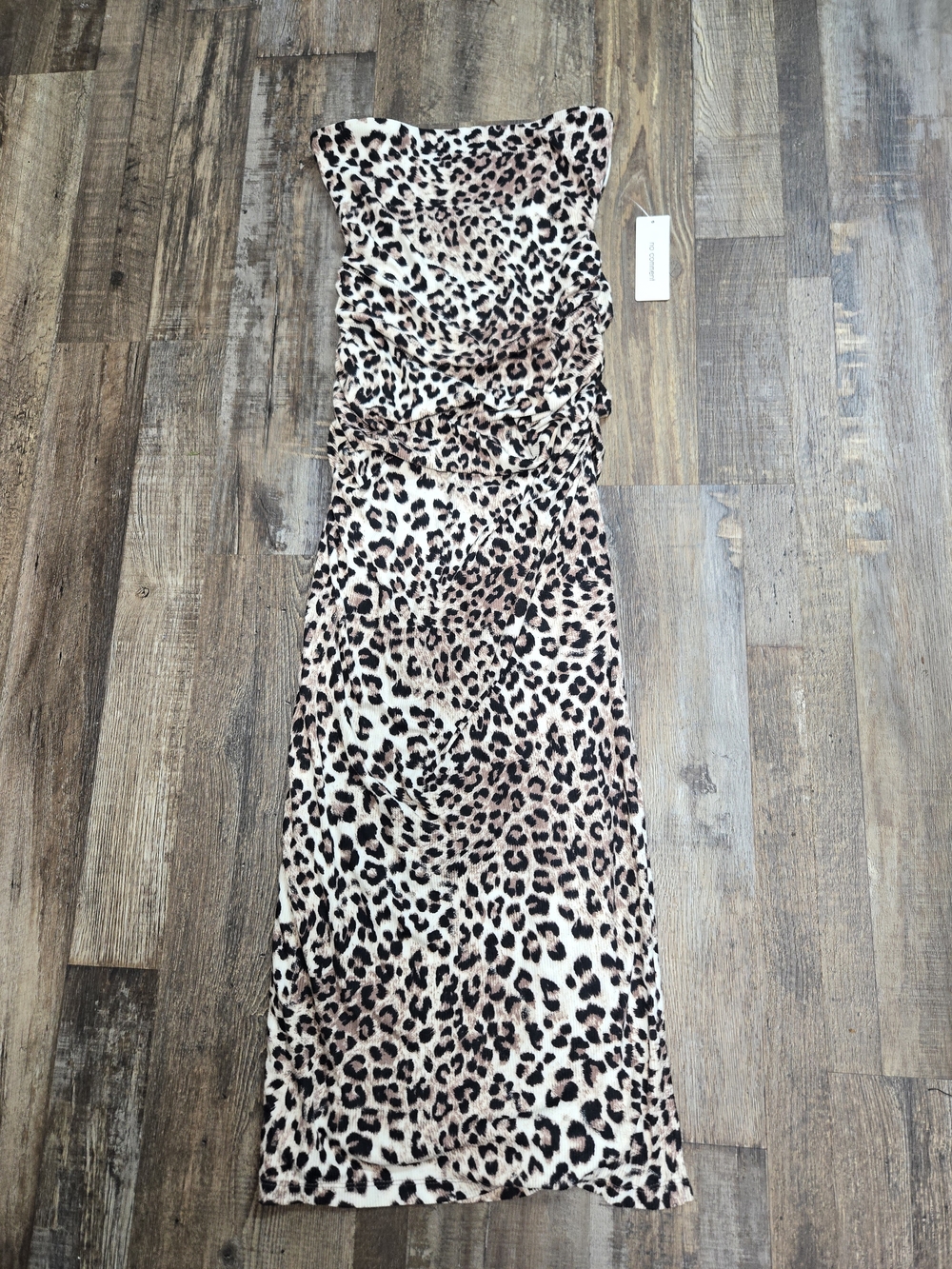 Strapless Leopard-Print Maxi Dress in Beige and Brown